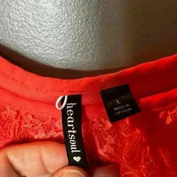 Salmon Colored Lace-Over Blouse Peekaboo Shoulders and Spaghetti Straps - Picture 4 of 4